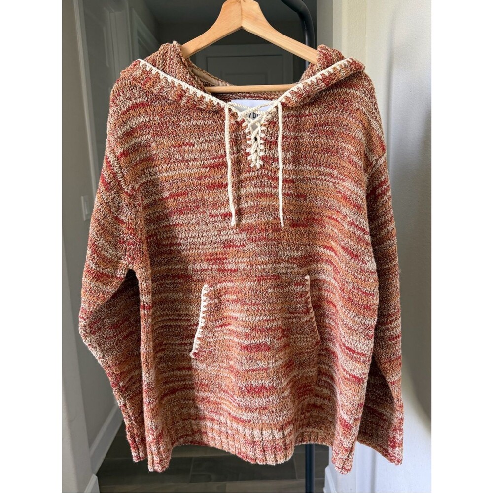 RE/DONE 90's Baja Space Dyed Knitted Hoodie Pullover Orange Sweater Large